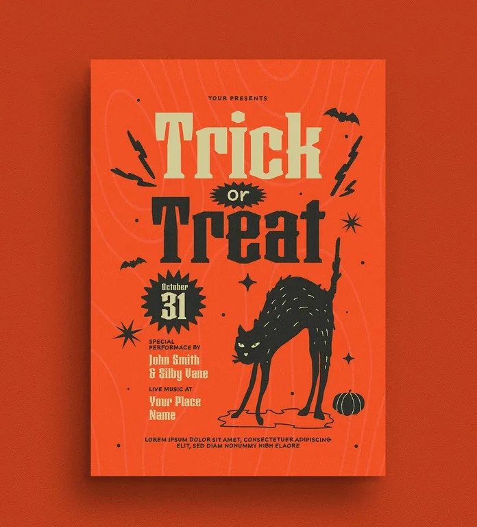 Guuver’s Retro Halloween Flyer Lets an Arched Cat Lead the Design