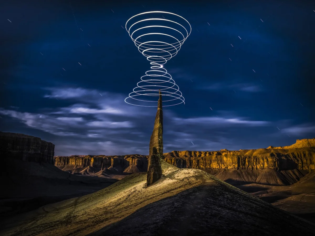 Elliot McGucken Suspends Einstein’s ‘Light Cones’ Over Desert Expanses