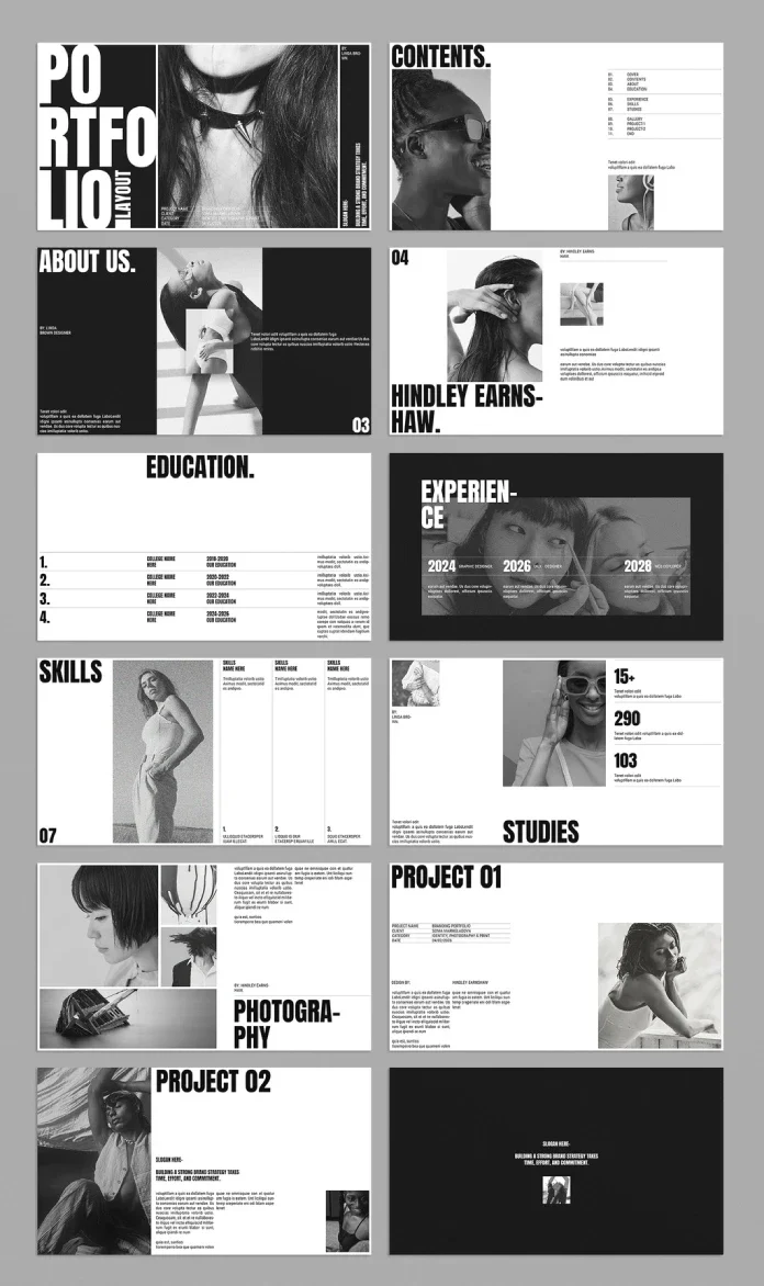 E-Type’s Black-and-White InDesign Portfolio Template Puts Color Work in Focus