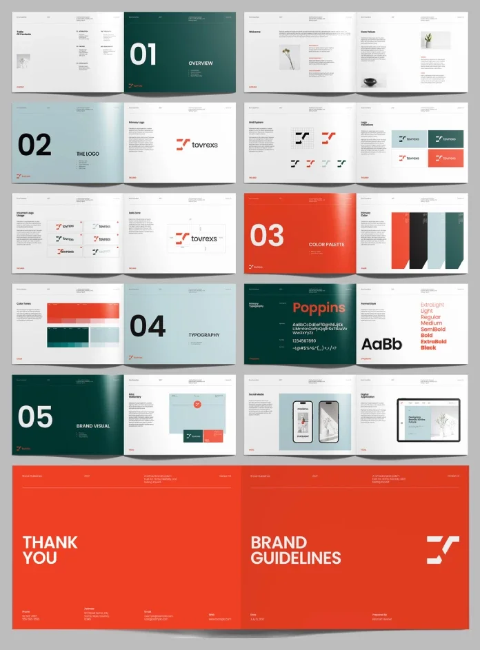 Designcy Studio’s 22-Page Brand Guidelines Template Uses Color as Navigation