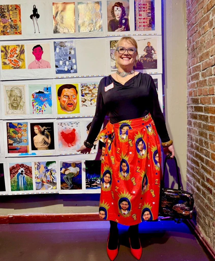 Alison Berkey Turns Portraits Into a Mamdani Print Skirt and Oversized Paintings